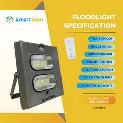 100 watts SMART SOLAR Industrial Floodlight with Motion Sensor
