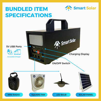 75 Watts Smart Solar Portable Black Generator with Square Fan