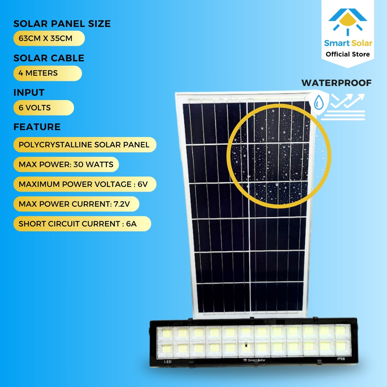 300 watts Smart Solar Waterproof LED Lamp