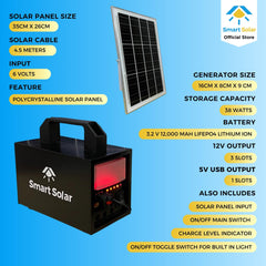 38 Watts Smart Solar Portable Generator with Clip Fan and Portable Speaker