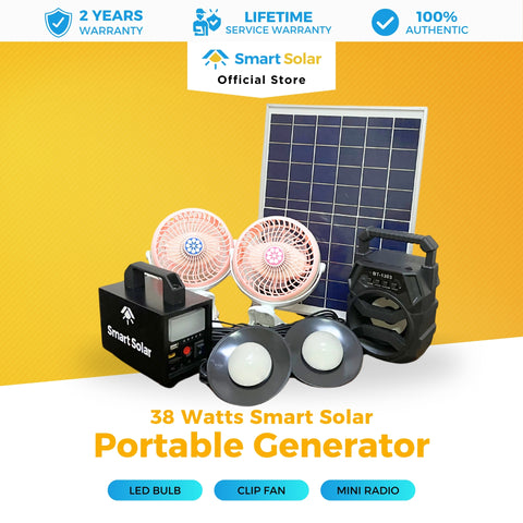 38 Watts Smart Solar Portable Generator with Clip Fan and Portable Speaker