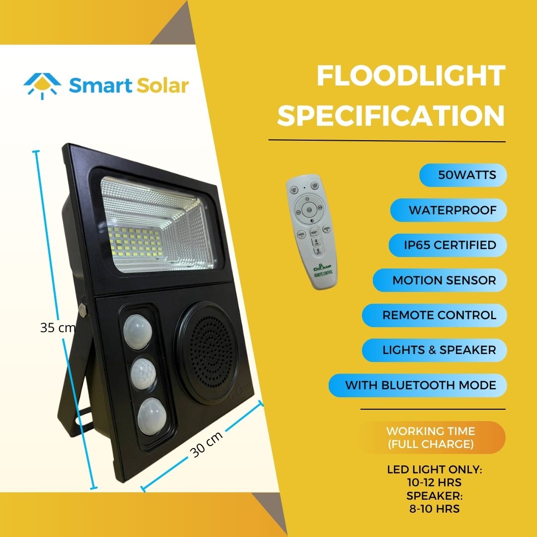 50watts Solar Powered Floodlight With Bluetooth Speaker