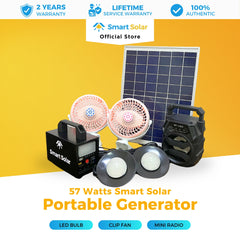 57 Watts Smart Solar Portable Generator With Clip Fan and Portable Speaker