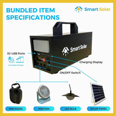 75 Watts Smart Solar Portable Black Generator with 2 Clip Fan