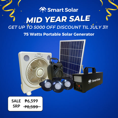75 Watts Smart Solar Portable Black Generator with Square Fan