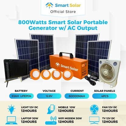 800watts SMART SOLAR Portable Generator with AC Output