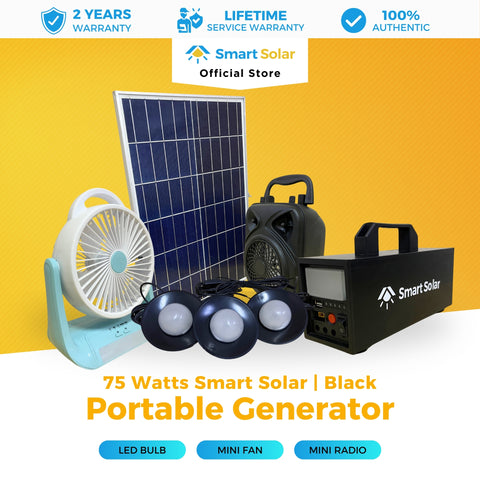 75 Watts Smart Solar Portable Black Generator with Mini Fan