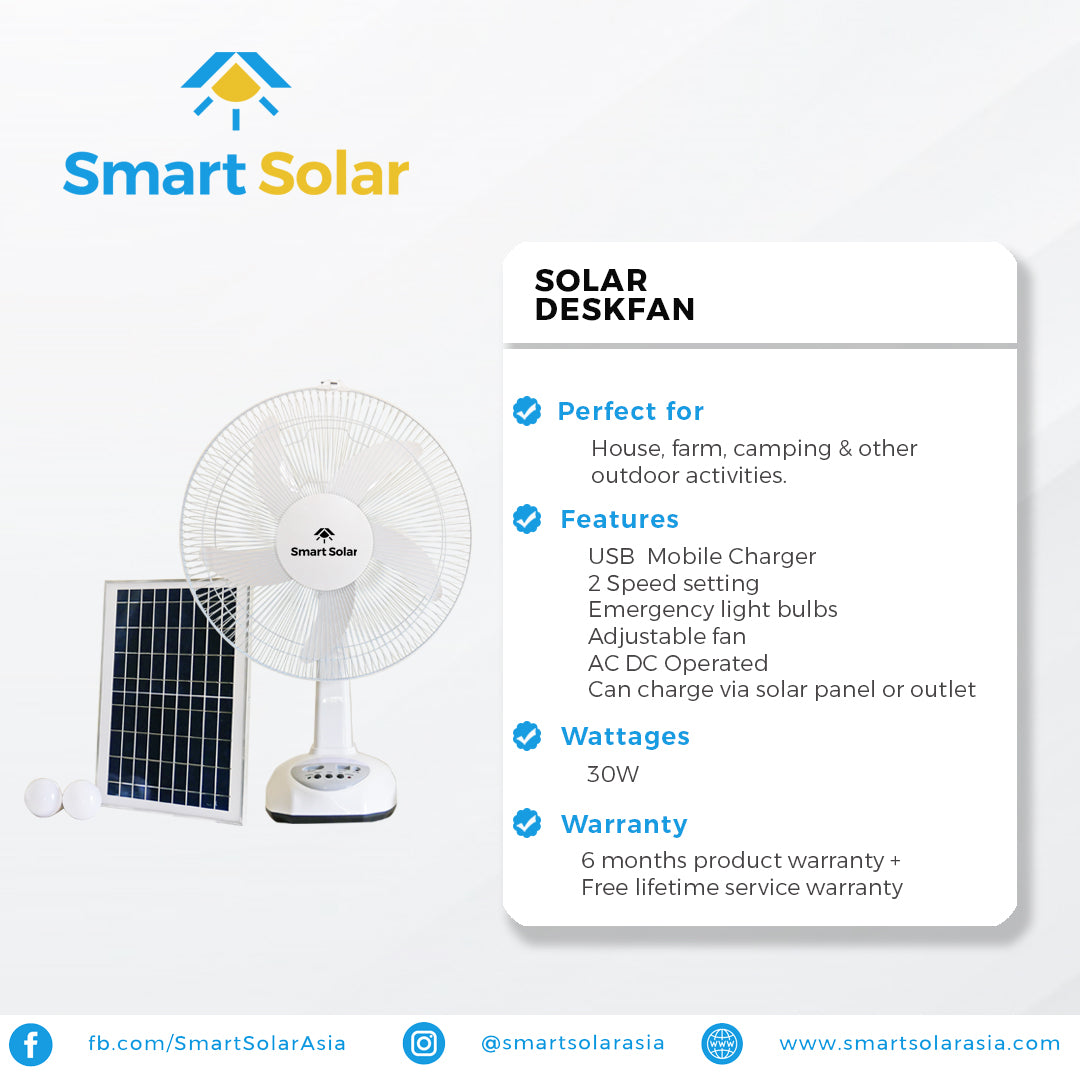16" Smart Solar Rechargable Desk Fan